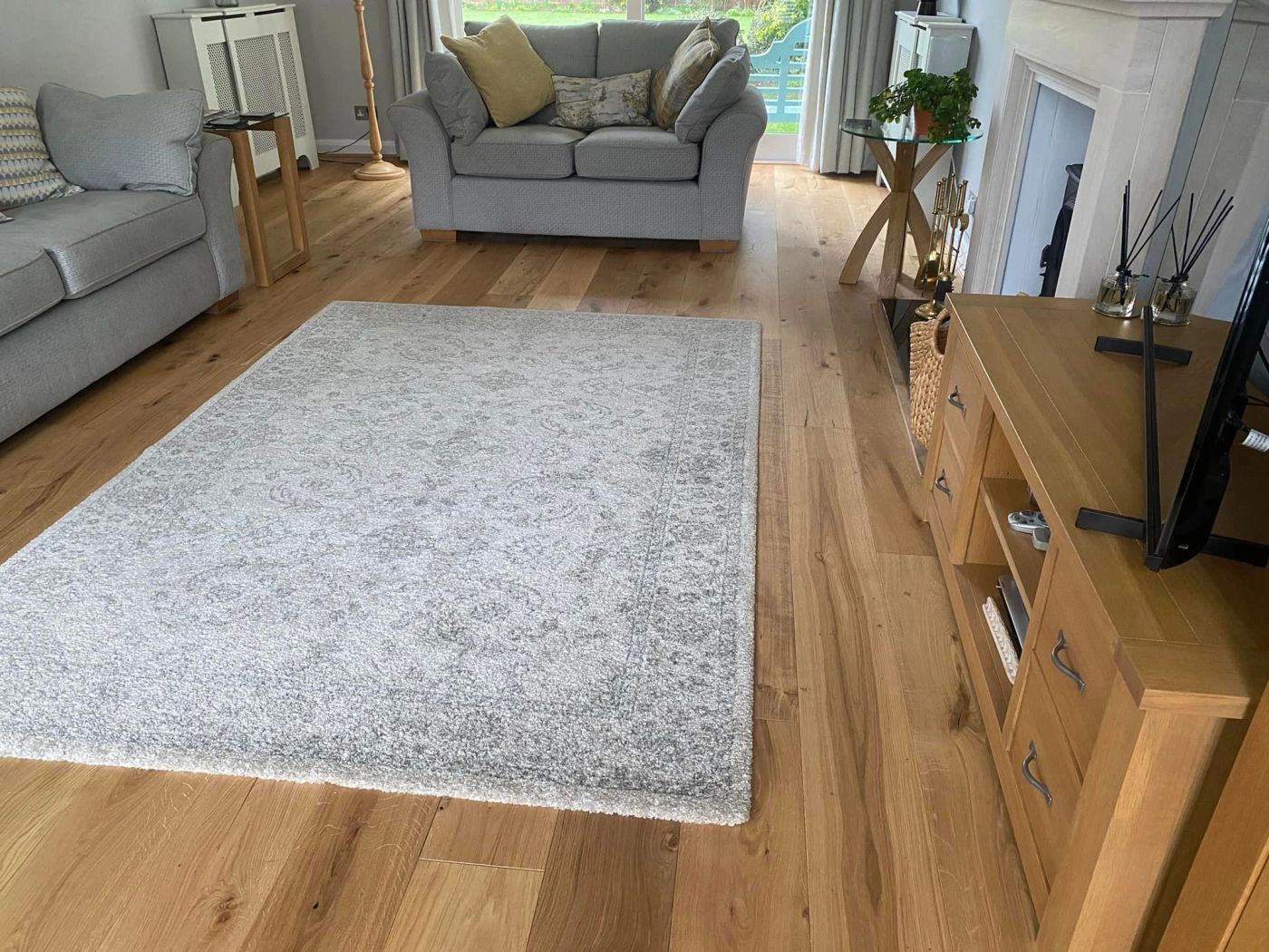 Wood flooring in a furnished living room